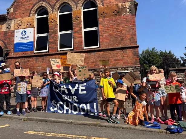 A protest outside Hotwells Primary School on Monday, June 23, 2025, against its closure and takeover by Cathedral Primary School