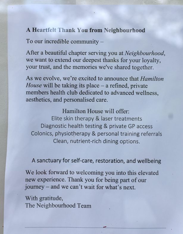 A notice on Hamilton House, the former site of Neighbourhood Cafe on Woolton Road