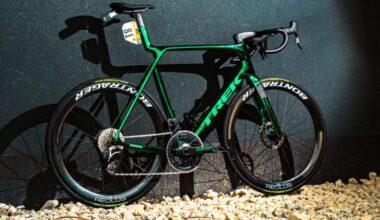 Jonathan Milan’s gleaming Trek Madone SLR honours his Tour de France green jersey
