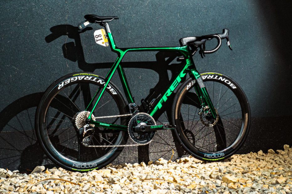 Jonathan Milan’s gleaming Trek Madone SLR honours his Tour de France green jersey