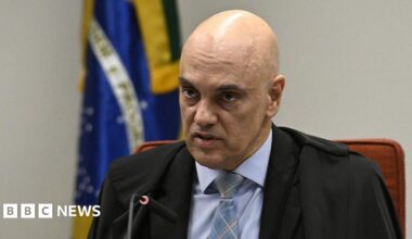 Brazilian Supreme Court Judge Alexandre de Moraes speaks during hearings involving former Brazilian President Jair Bolsonaro and his associates accused of attempting a coup d'etat in January 2023, in Brasilia, on June 9, 2025.