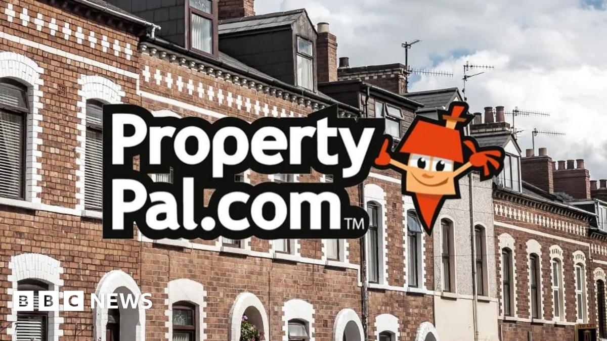 Graphic of PropertyPal logo imposed on a background image of a row of terrace houses