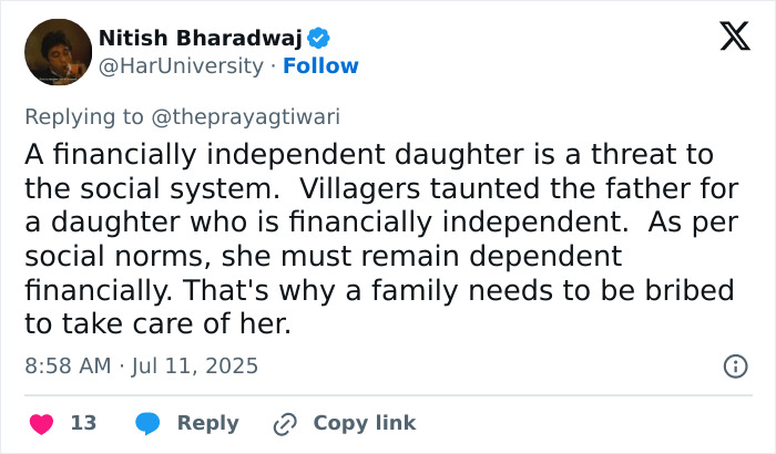 Tweet discussing outrage over a father mocking his financially independent daughter after fatal shooting incident.