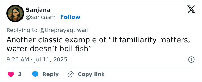 Tweet by Sanjana referencing a phrase, linked to outrage over male ego and tennis pro fatally shot by dad.
