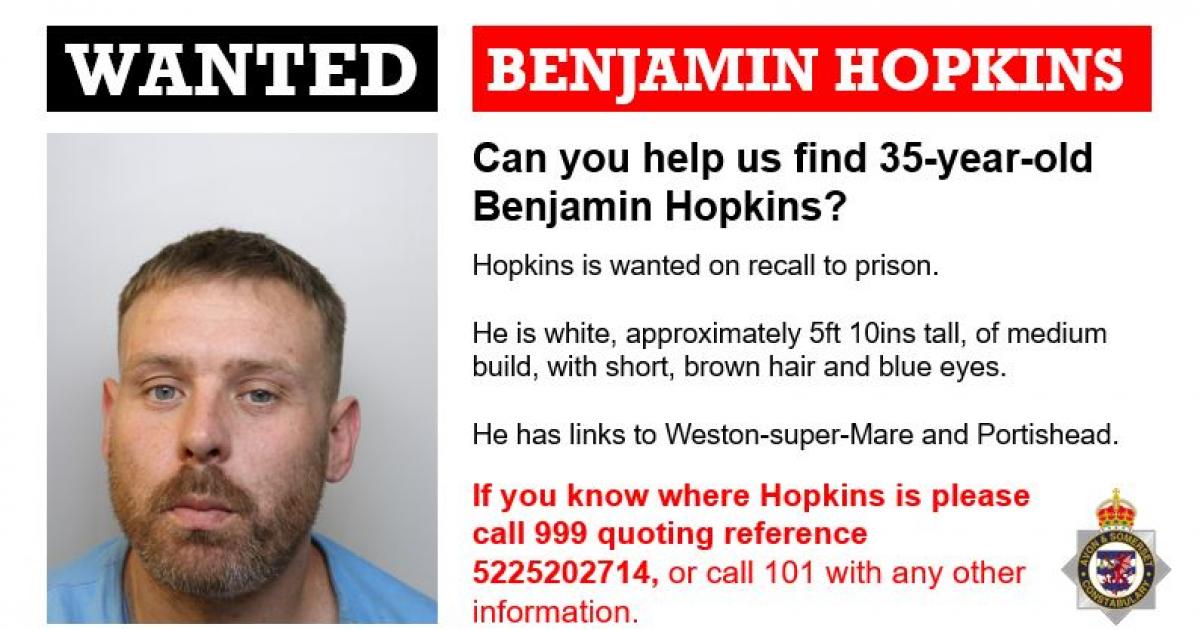 North Somerset help wanted to locate man on recall to prison