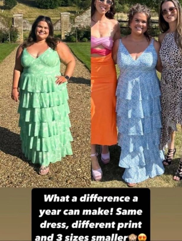Amy showed off her incredible weight loss in a comparison shot