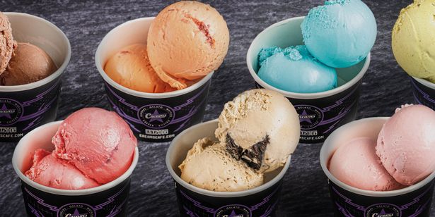 Creams gelato scoops in pots
