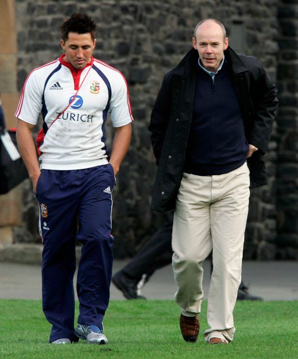 Sir Clive Woodward (right) talks to Gavin Henson in what appeared to be a staged photograph