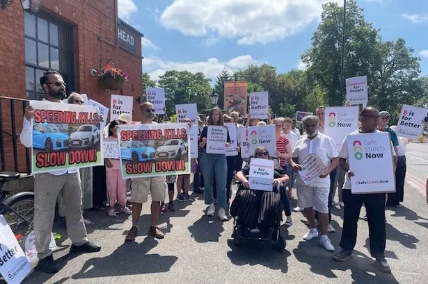 Better Streets For Birmingham stage protest at the junction of Stratford Road and Fox Hollies Road in Hall Green