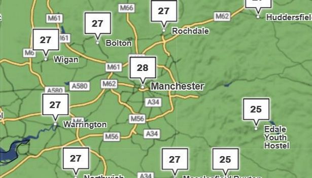 Temperatures around Manchester on Friday