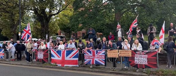 Protesters outside the hotel on Sunday