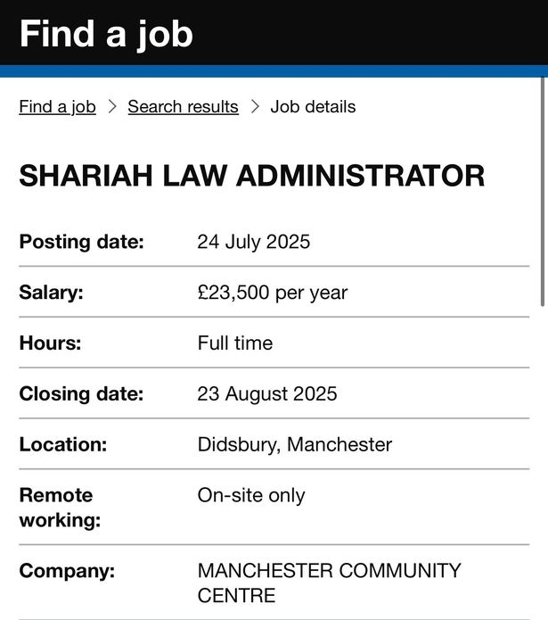 Sharia Law Administrator job advert