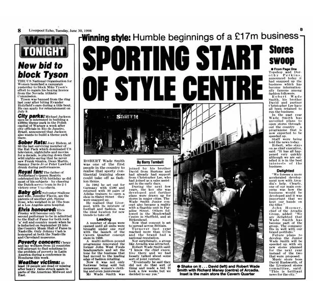 A story about Wade Smith and Arcadia on June 30, 1998 in the Liverpool ECHO newspaper.