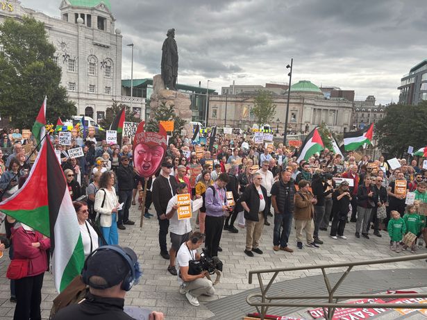 People take part in a Stop Trump Scotland protest at the Union Terrace Gardens in Aberdeen