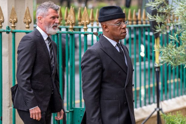 Roy Keane (left) and Ian Wright arrive for the funeral of John Clark, held at St Mary's Church, Glasgow. Former Celtic defender John Clark, one of the Lisbon Lions who played in the club's European Cup win in 1967, died in June aged 84. Picture date: Friday July 4, 2025. PA Photo. Photo credit should read: Jane Barlow/PA Wire.