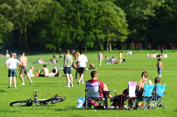 People relaxing in the sunshine in Sefton Park