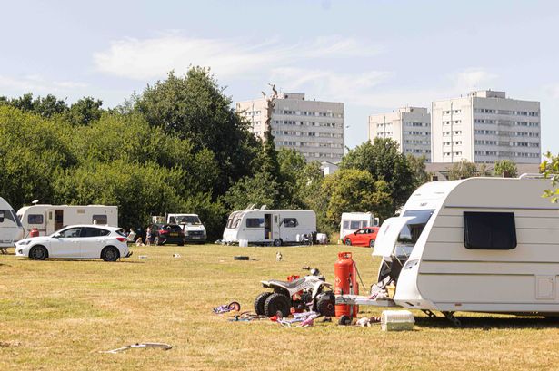 Travellers on recreational ground by Parkdale Drive in Turves Green