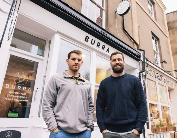 Bristol Bears players Jake Heenan (left) and Luke Morahan outside their café in Redland in 2021
