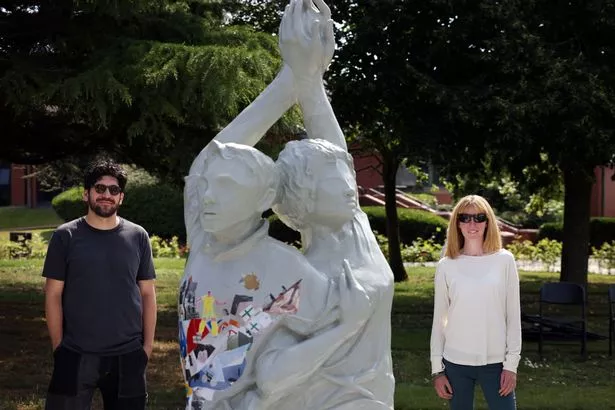 Artists Aaron Li-Hill and Laura Brenchley at the unveiling of a new public sculpture called Our Woven Voices near North Shields Magistrates court