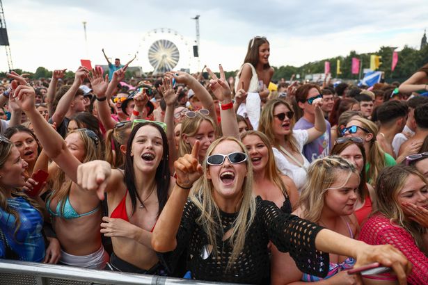 Music fans listen to Tom Grennan perform on the final day at TRNSMT Festival 2024 at Glasgow Green on July 14, 2024 in Glasgow, Scotland