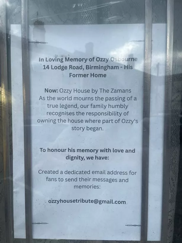 Message left to Ozzy fans on the front door of his former house in Lodge Road, Aston