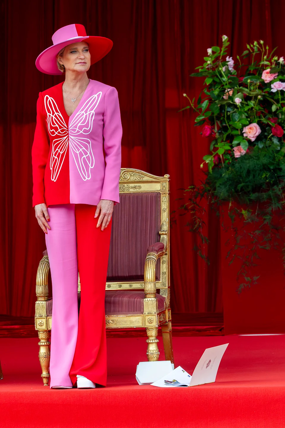 Princess Delphine of Belgium attends the military and civil parade during the Belgian national day on July 21, 2024 in Brussels, Belgium.  (Photo by Geert Vanden Wijngaert/Getty Images)