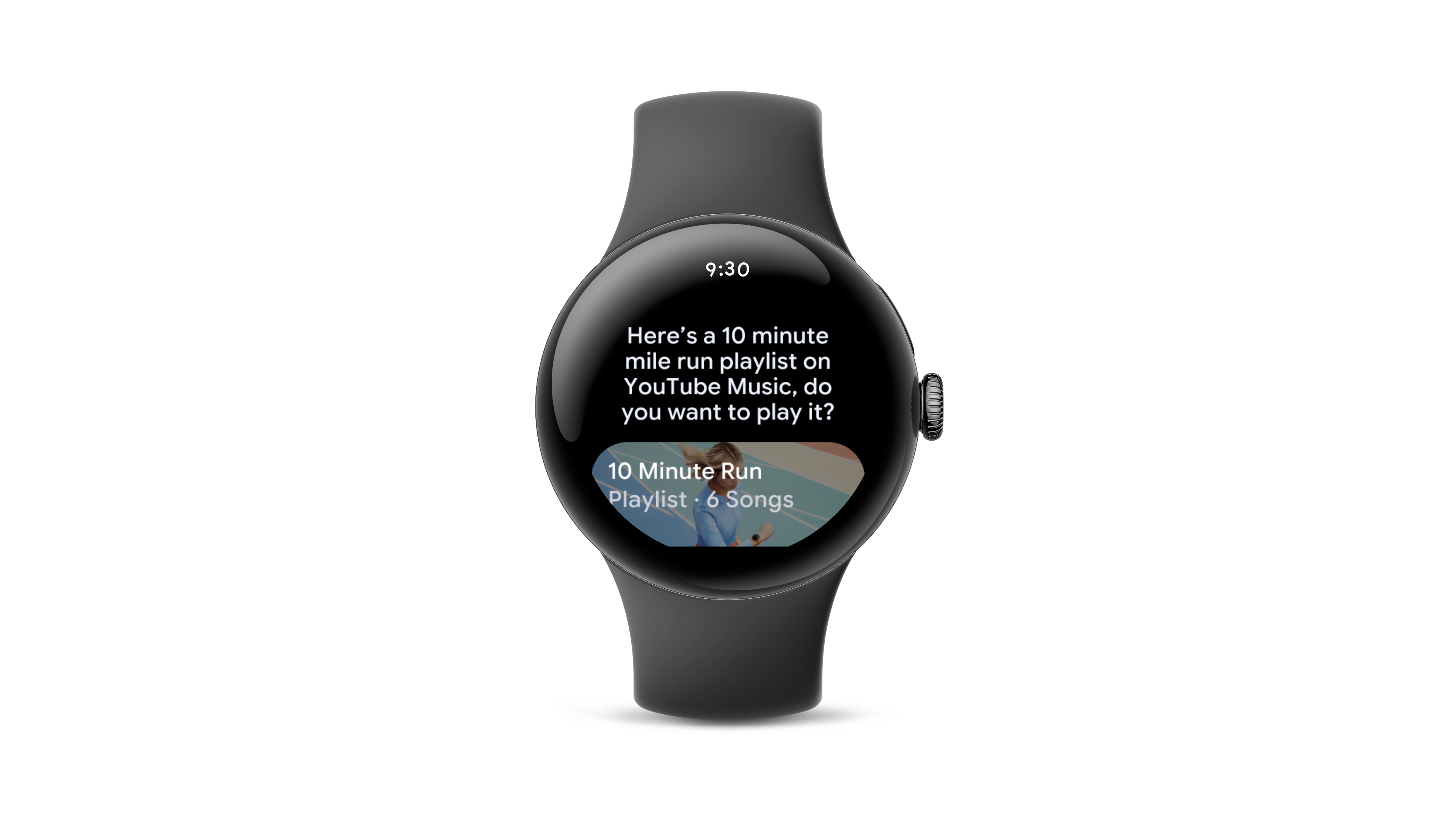 A Pixel Watch showing a Google Gemini interface creating a playlist