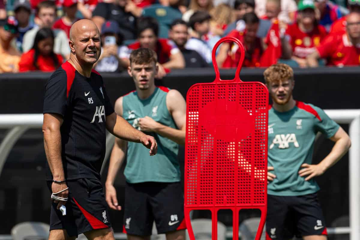 PHILADELPHIA - Sunday, July 28, 2024: Liverpool's head coach Arne Slot during an open training session at Lincoln Financial Field on day five of the club's pre-season tour of the USA. (Photo by David Rawcliffe/Propaganda)