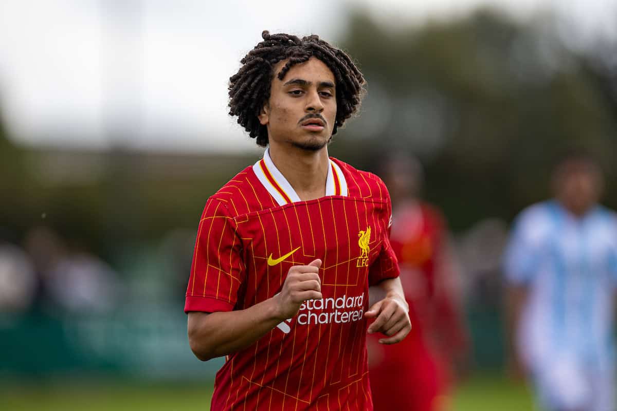 KIRKBY, ENGLAND - Saturday, August 24, 2024: Liverpool's Kareem Ahmed during the Under-18's Premier League North match between Liverpool FC Under-18's and Middlesbrough FC Under-18's at the Liverpool Academy. Middlesbrough won 3-2. (Photo by David Rawcliffe/Propaganda)