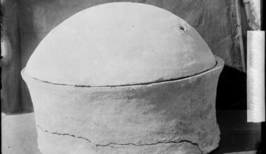 An ancient Egyptian ceramic pot excavated in 1902 at a site of rock-cut tombs at Nuwayrat