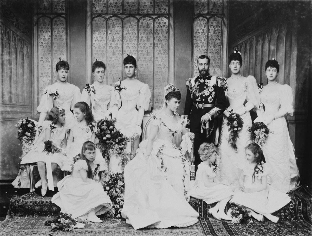 The Duke of York and Princess May of Teck with their bridal party on their wedding day, 1893 (Royal Collection Trust)