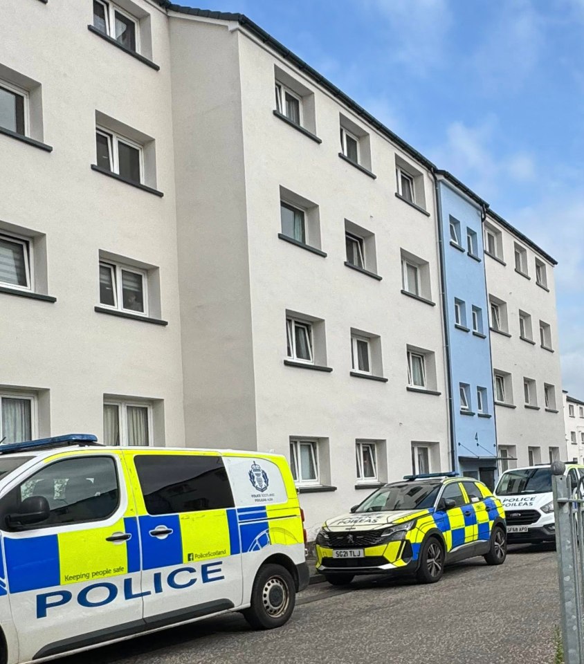 Police vehicles outside a building following a reported firearm discharge.
