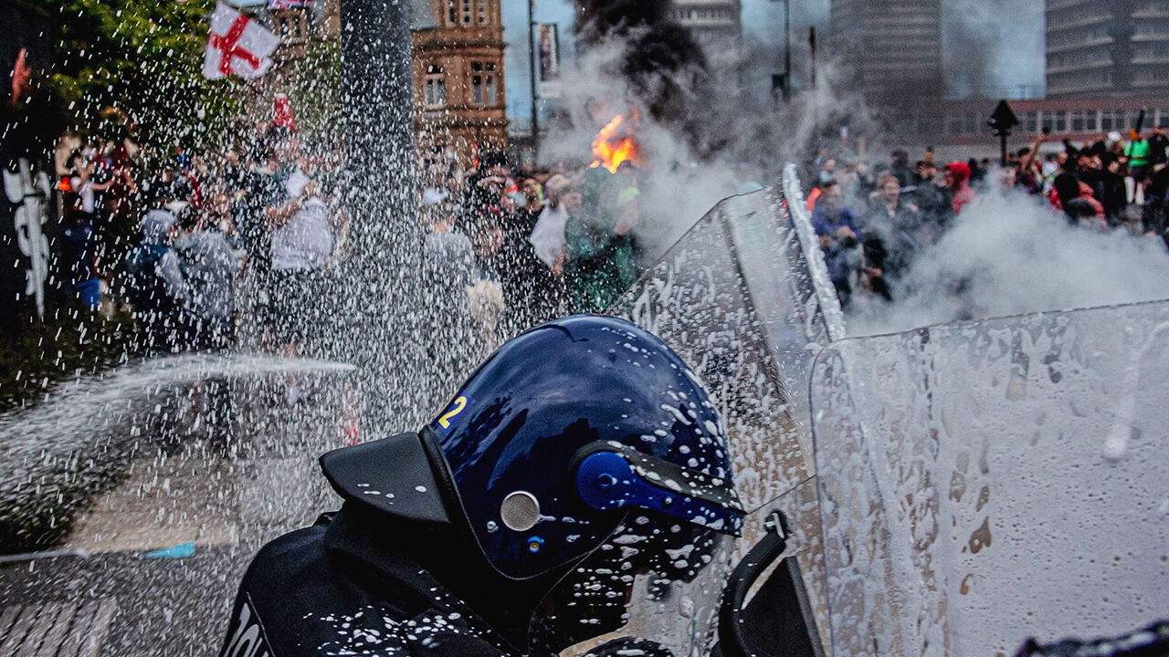 A far-right protest in Sunderland, a city in England
