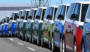 VW ID Buzz vehicles wait to be shipped in Endem, Germany
