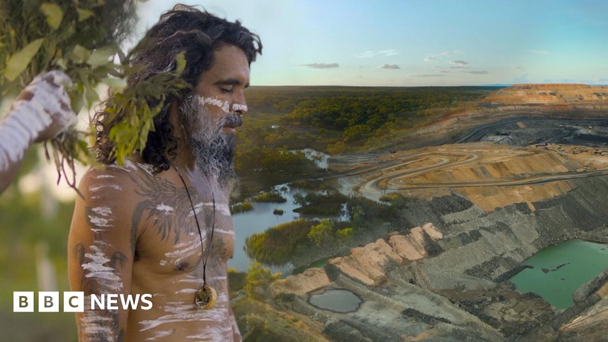 Image of Coedie McAvoy performing a spiritual ceremony, overlaid on a drone shot of Doongmabulla Springs