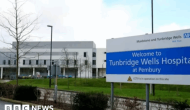 A sign outside reads 'welcome to Tunbridge Wells Hospital at Pembury'