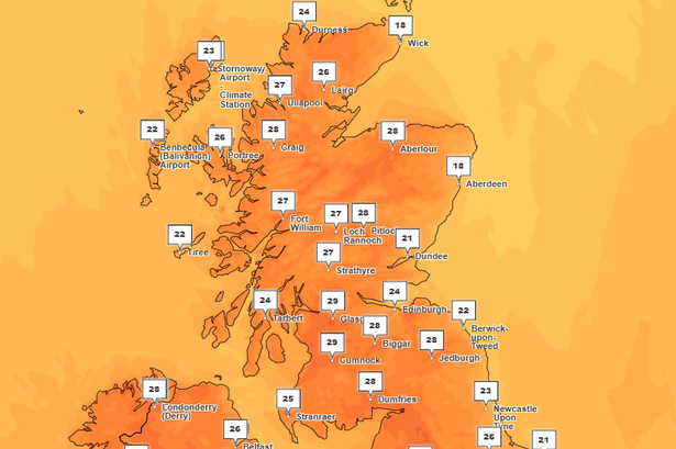 A Met Office weather map for Saturday, July 12, showing high temperatures in Scotland