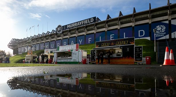 A general view outside the stadium is seen prior to the Autumn International match between Scotland and Argentina at Murrayfield Stadium on November 19, 2022 in Edinburgh, Scotland.