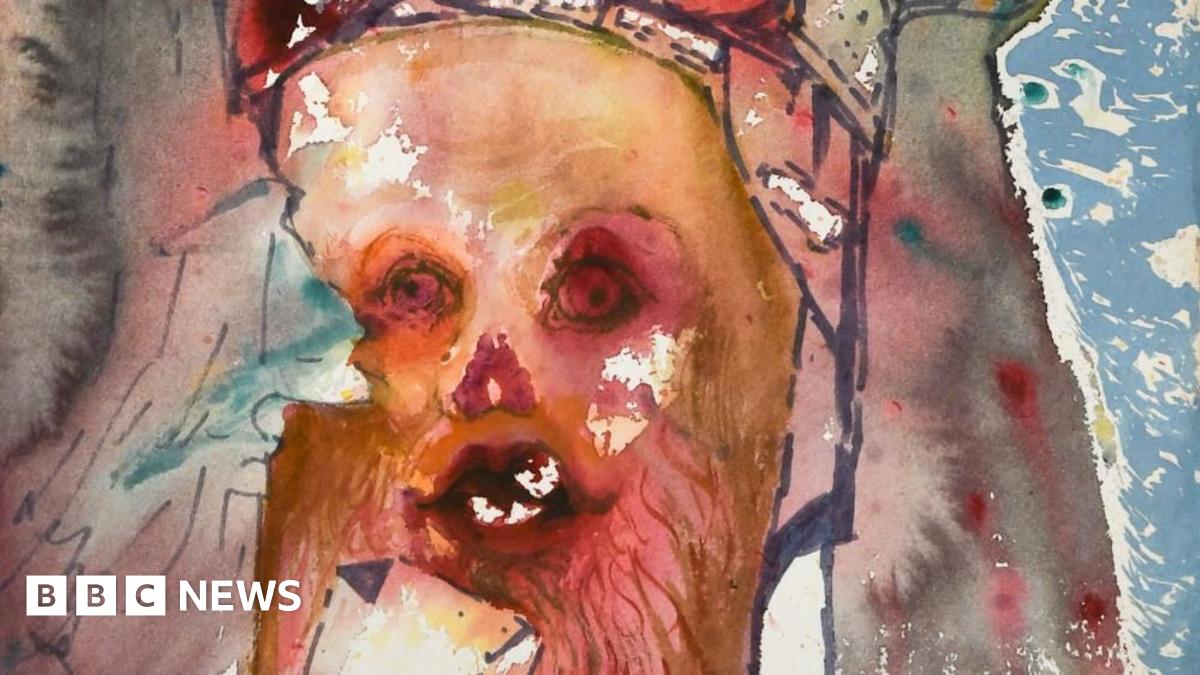 Part of a painting by Salvador Dali. It shows a face in orange and red colours.