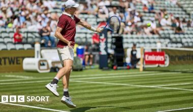 Denis Shapovalov in action at Wimbledon
