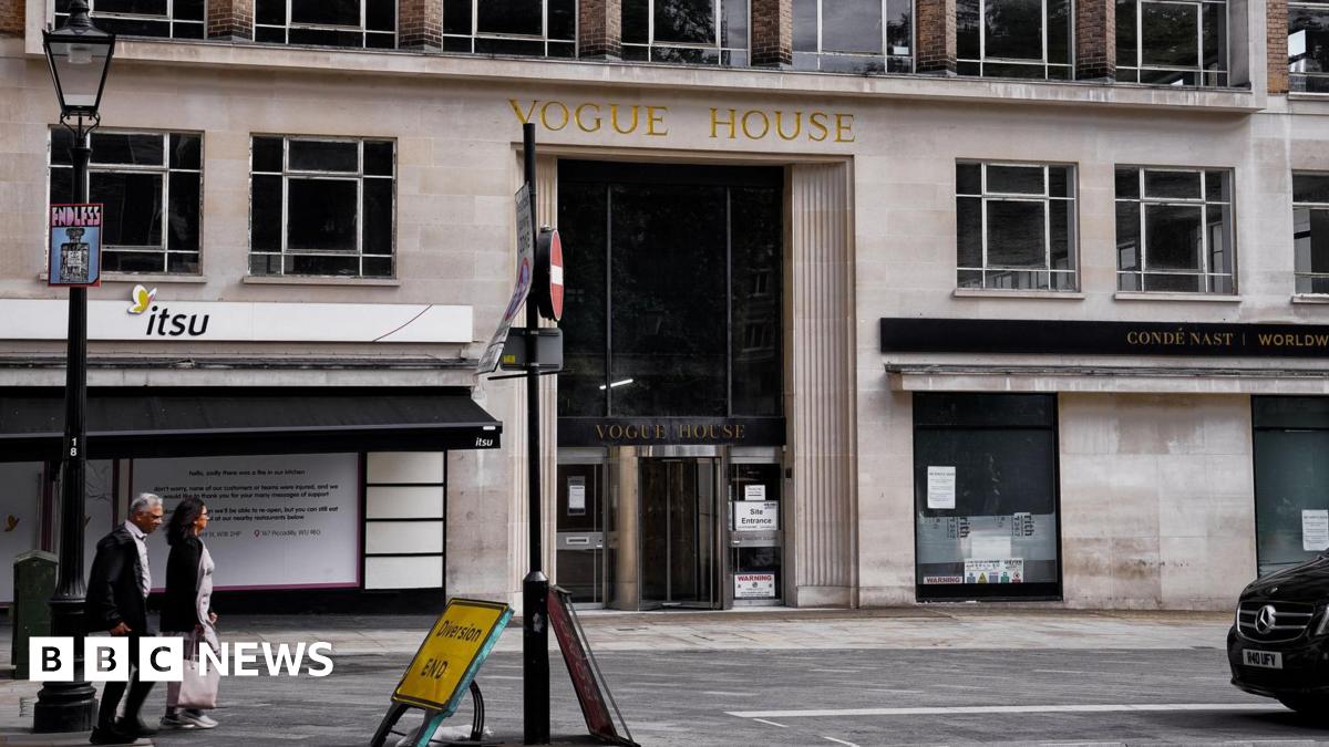 A general view of the exterior of 1 Hanover Square, with its Vogue House wording in front of the entrance.