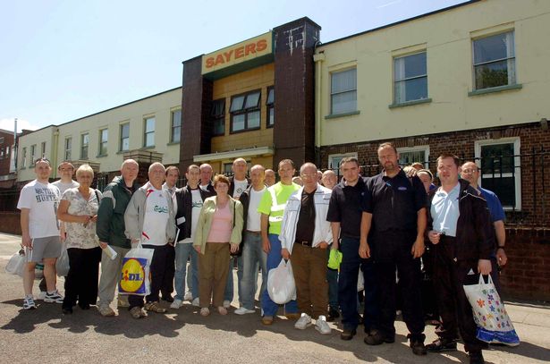 Workers outside the Sayers factory, Norris Green, after it went into liquidation