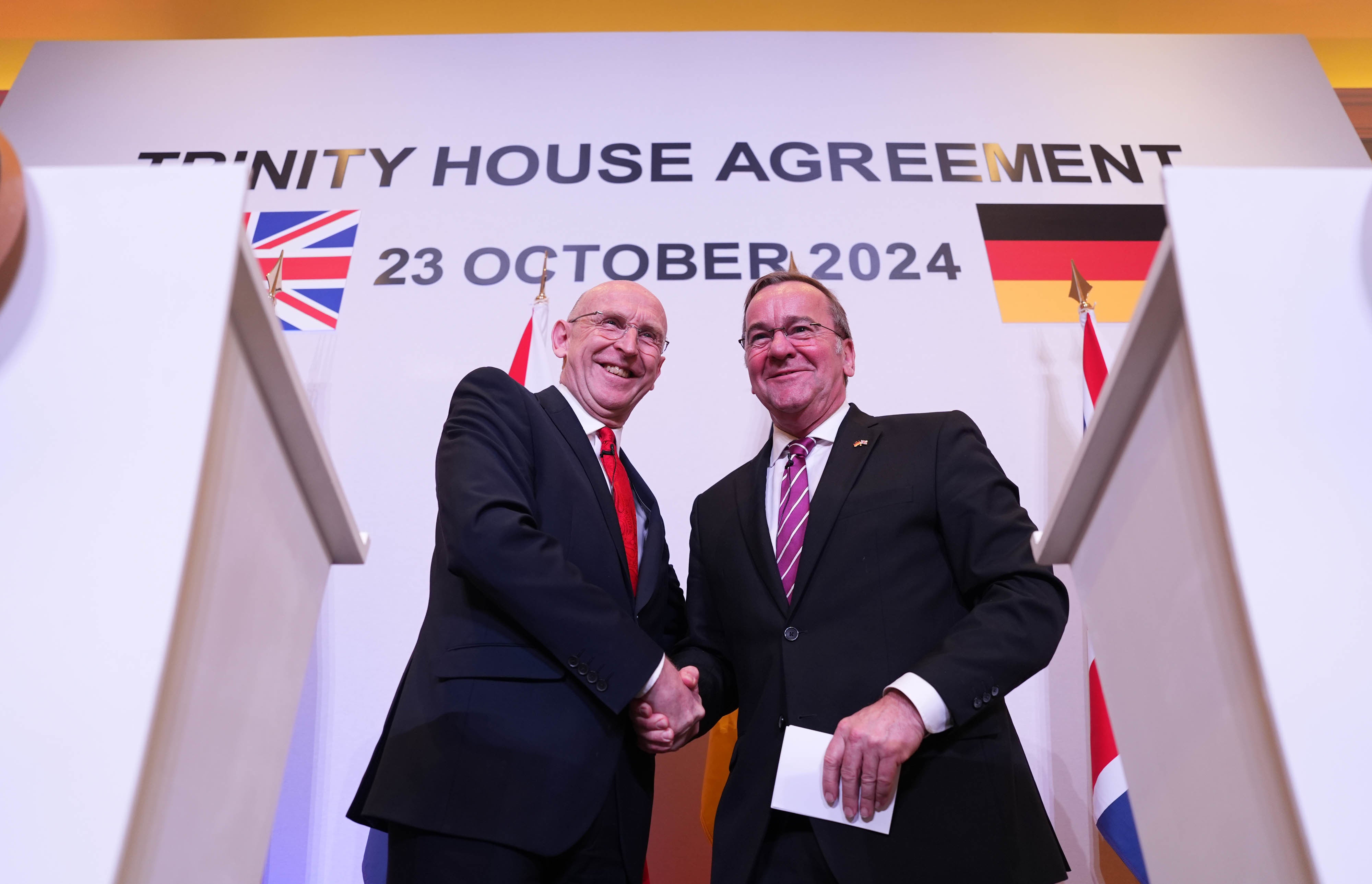 UK defence secretary John Healey (left) and his German counterpart Boris Pistorius pictured together last year