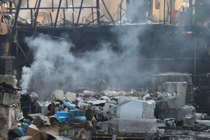 Inside the Witton warehouse at Chambers & Cook Freight Ltd in Perrywell Road where a fire took hold in the early hours of Sunday
