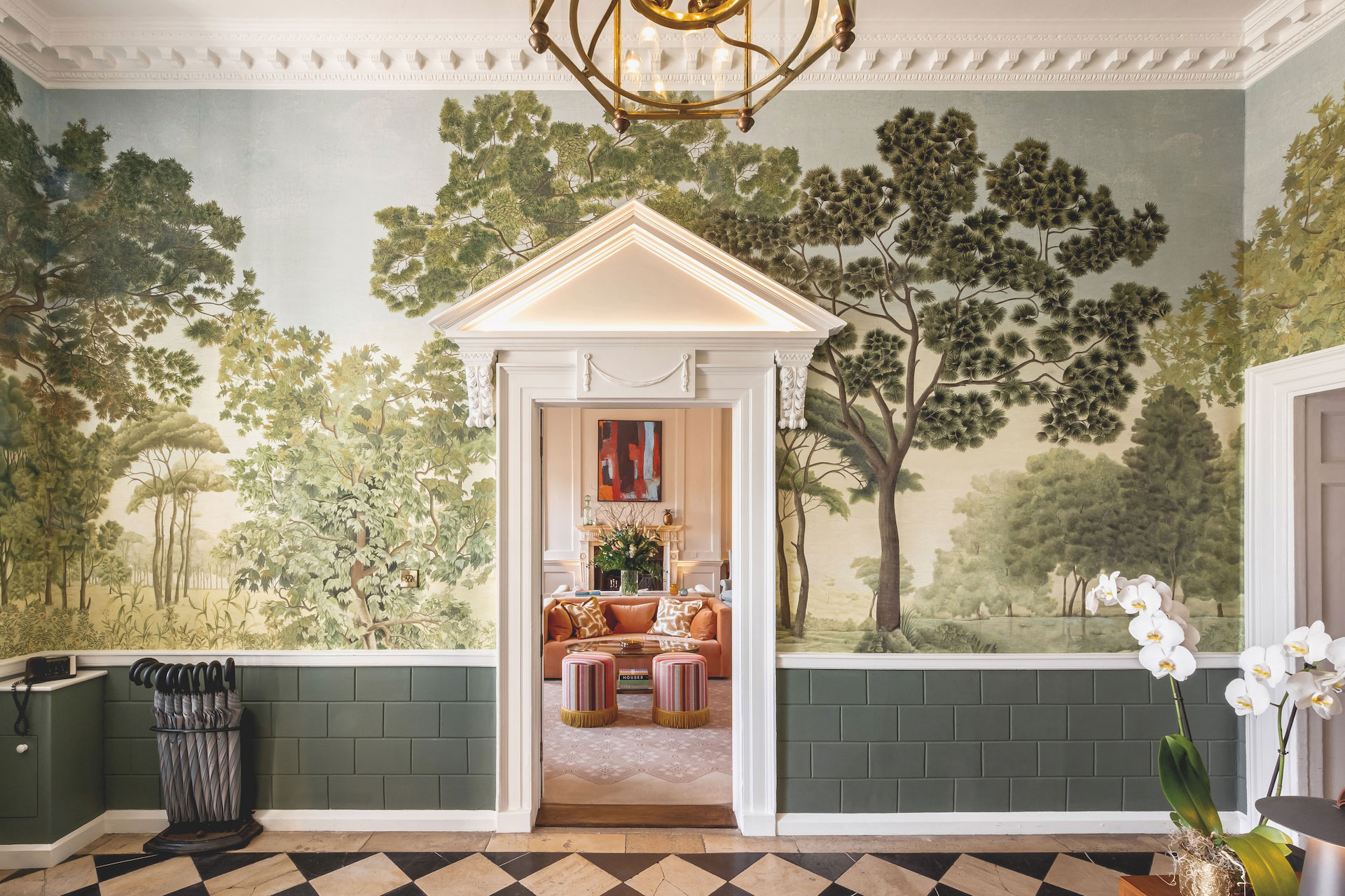 View of lobby at Royal Crescent Hotel Bath with tree wallpaper