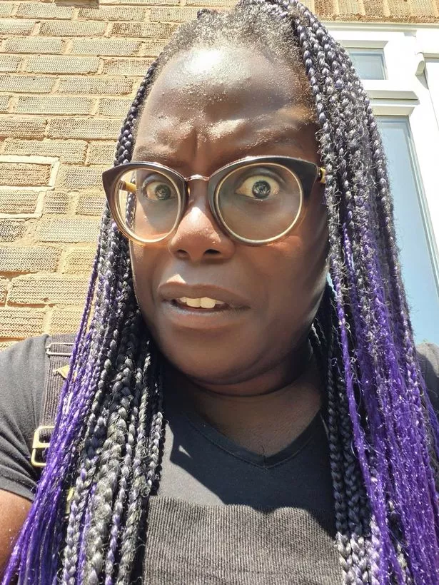 Regina Martin from Walmley (pictured with her purple braided hair and a shocked expression on her far) was upset when a nurse chose to touch her hair unsolicited after a medical appointment at Ashfield Surgery in Walmley 