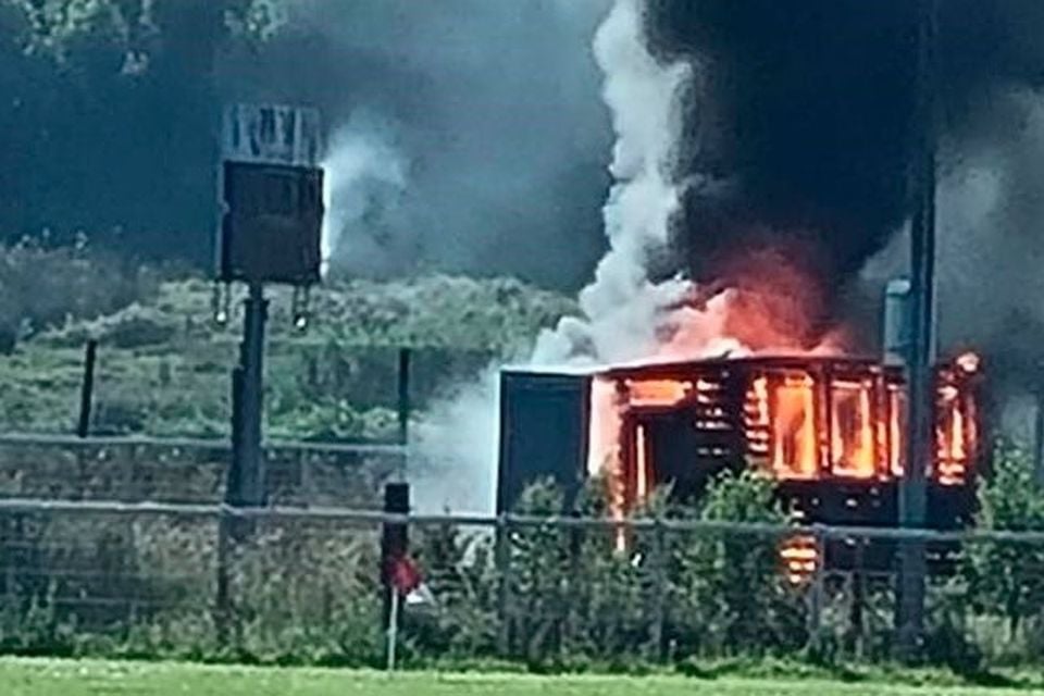 The fire in Hannahstown. Pic: Cllr Arder Carson