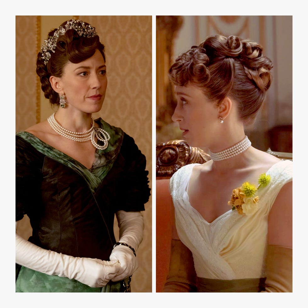 The Gilded Age  Two women in elegant historical dresses showcasing different styles.