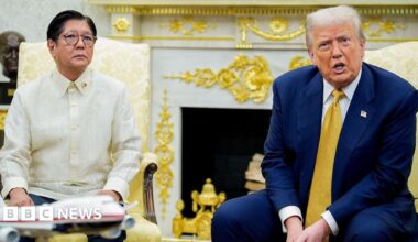 US President Donald Trump, right, and Ferdinand Marcos Jr., Philippines' president, during a meeting in the Oval Office of the White House in Washington, DC, US, on Tuesday, July 22, 2025.