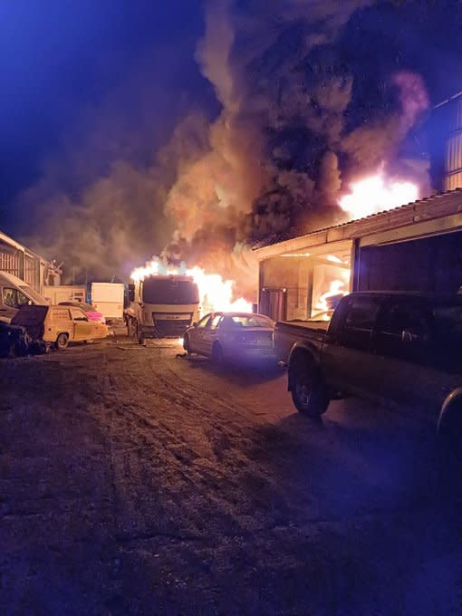 The London Fire Brigade said three diggers and numerous vehicles were also alight (LFB)